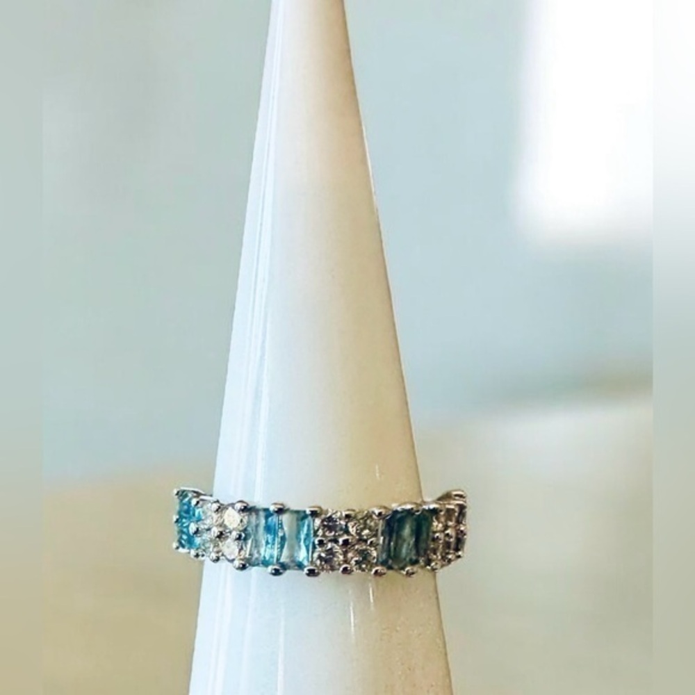 Bomb Party BP Blue and CZ Ring - Size 6 - Rhodium Plated